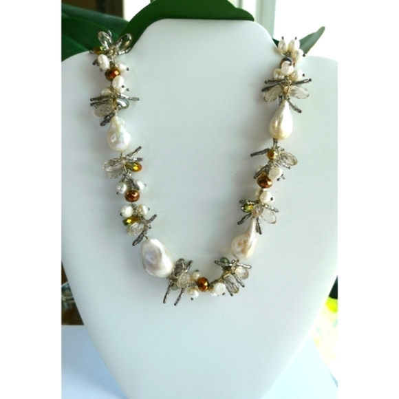 LUXURIOUS White Baroque Pearl Swarovski Crystal long short necklace - Picture 4 of 7